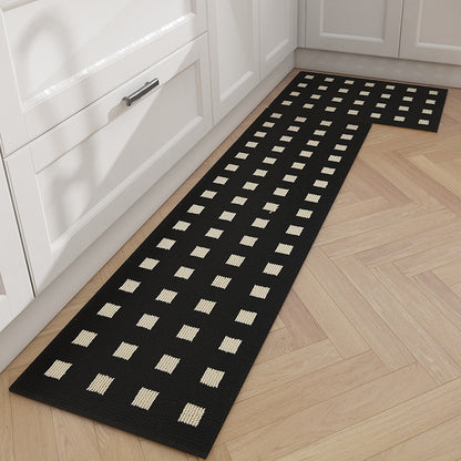 Feblilac Black Background Plaid Kitchen Mat, Waterproof and Oil-proof Carpet, Leave-in Washable, Wipeable, Long Strip, Non-slip, Dirt-resistant and Wear-resistant Mat, Foot Pad At The Door