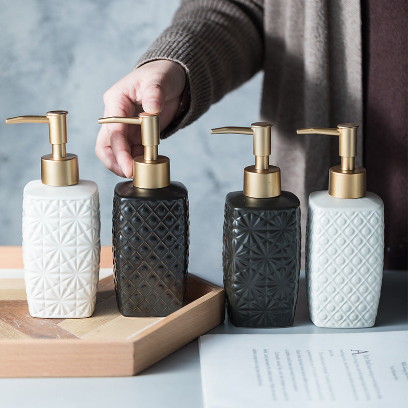 Ceramic Soap Dispenser, Cuboid Bottle Dimond Pattern for Kitchen Bathroom - view 3