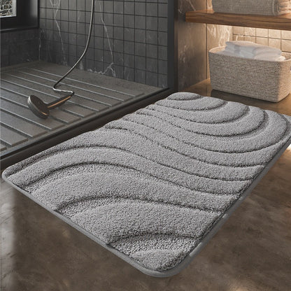 Feblilac Solid Color Tufted Bath Mat, Curve Pattern Bathroom Rug