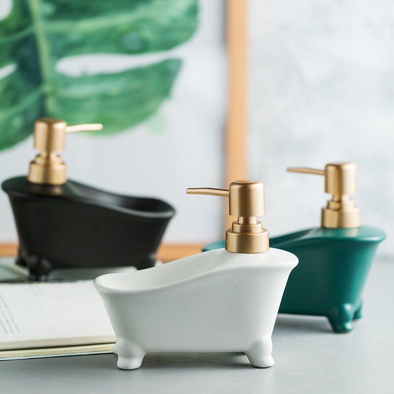 Ceramic Bathtub-Shape Soap Dispenser, Liquid Soap Pump Bottle