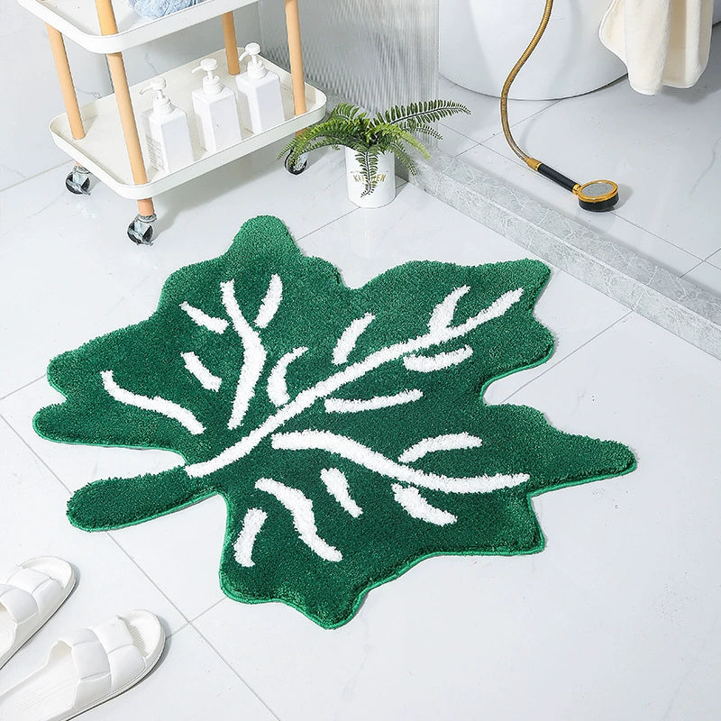 Feblilac Green Maple Leaf Tufted Bath Mat