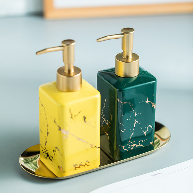 Ceramic Soap Dispenser, Marble Texture Cube Bottle for Kitchen Bathroom - view 3