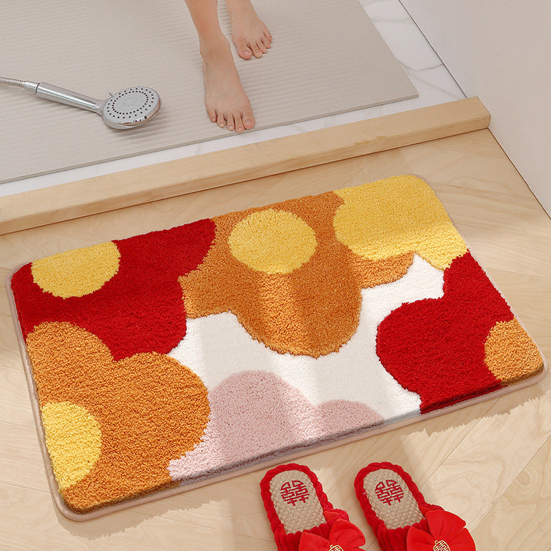 Handmade Tufted Rug, Red Flower Bath Mats, Soft Rug for Bathroom Laundry