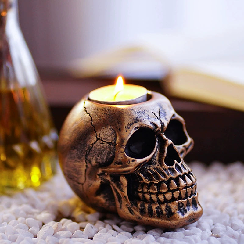 Feblilac Skull Candle Holder Ornament Atmosphere Decoration Props Halloween Home Resin Crafts