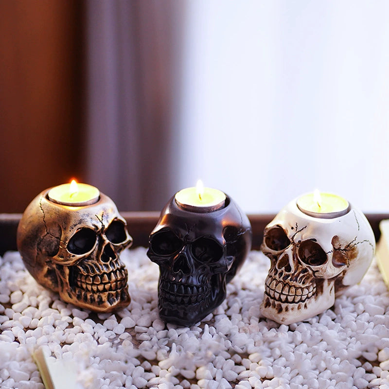 Feblilac Skull Candle Holder Ornament Atmosphere Decoration Props Halloween Home Resin Crafts