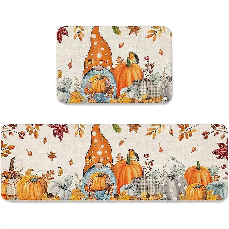 Feblilac Thanksgiving Halloween Pumpkin Paradise PVC Leather Kitchen Mat