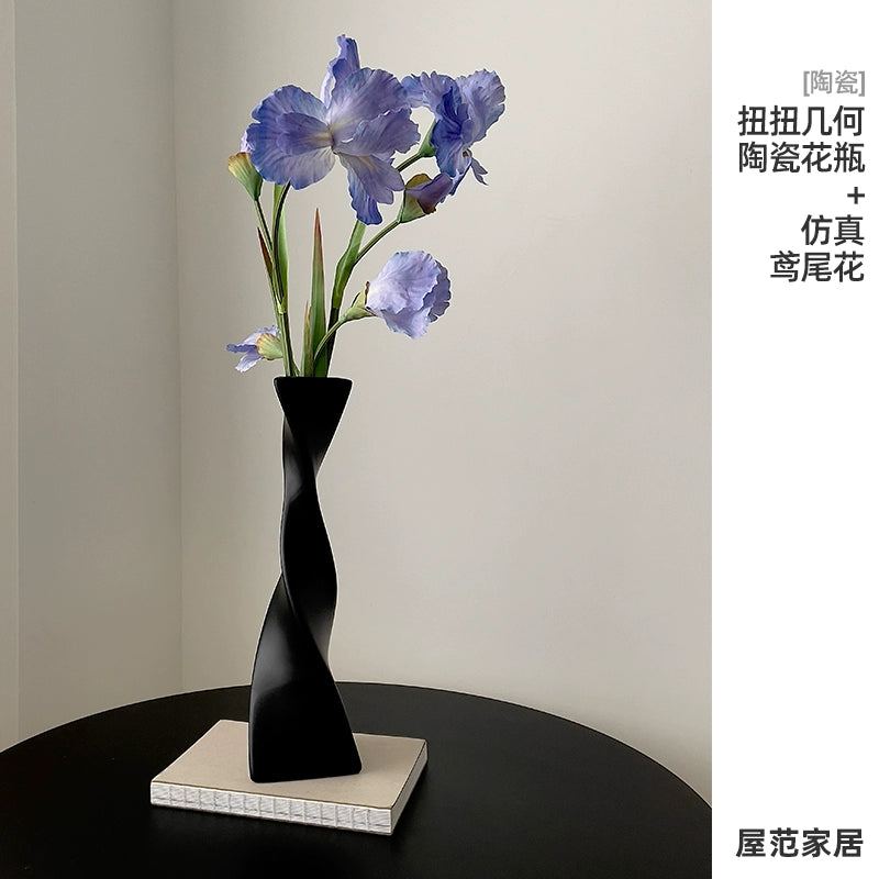 Feblilac Vase Ornament Living Room Flower Arrangement Ceramic High-end Sense Black Art Dried Flower Creative W - view 21