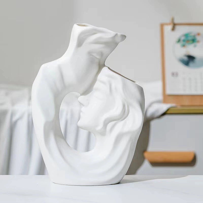 Feblilac Creative Ceramic Vase Couple White Flower Arrangement Water Care Ornament Home Living Room Decoration - view 2