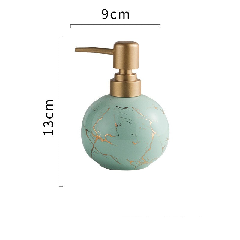 Feblilac Ceramic Soap Dispenser, Round Bottle for Kitchen Bathroom with Marble Texture