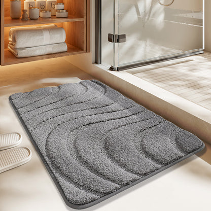 Feblilac Solid Color Tufted Bath Mat, Curve Pattern Bathroom Rug