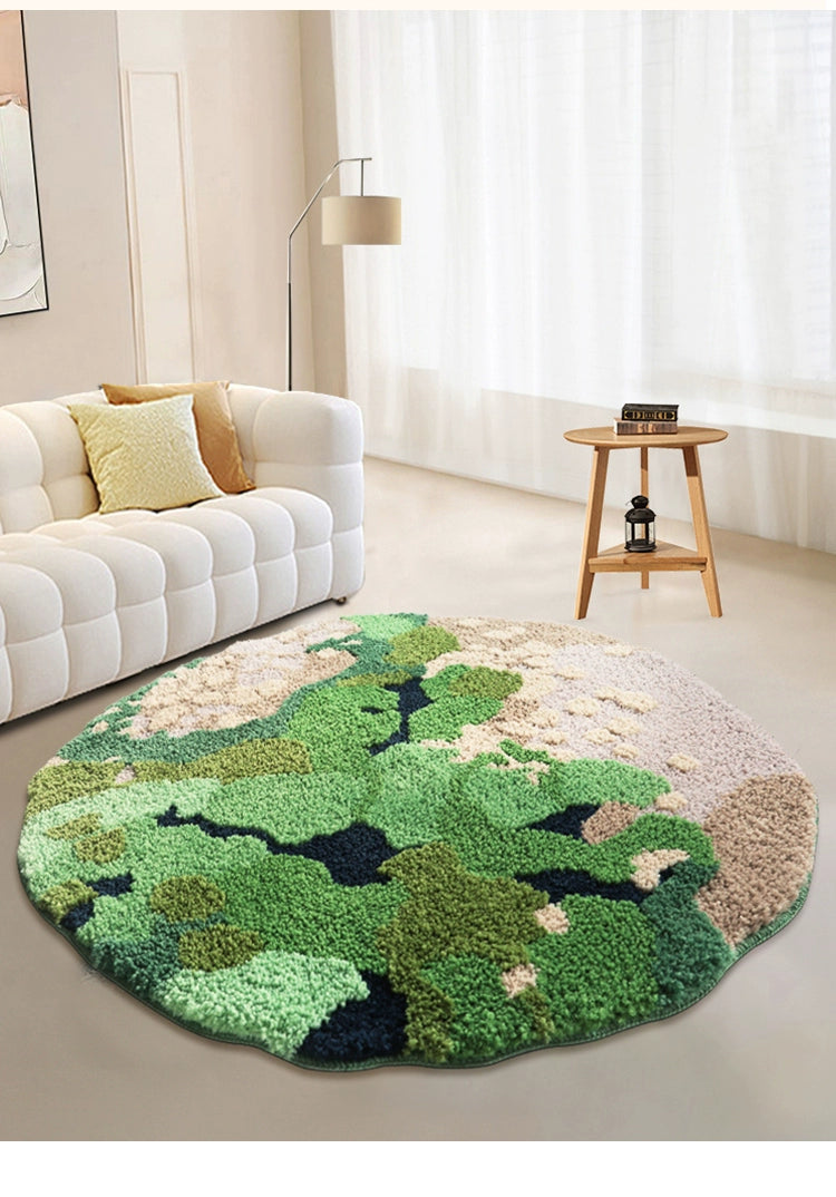 Feblilac Round Green Island Tufted Bath Mat