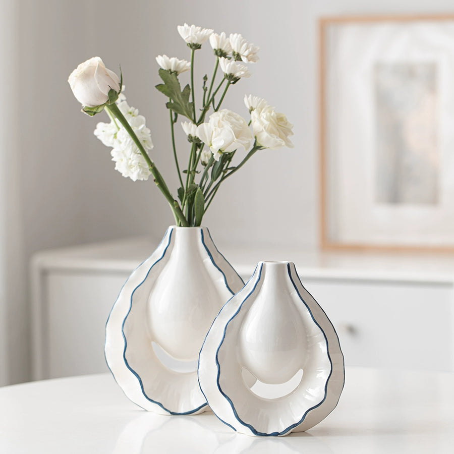 Feblilac Ceramic Vase Ornament Flower Arrangement Creative Flower Simple White High-end Vase Utensils Flower P - view 2