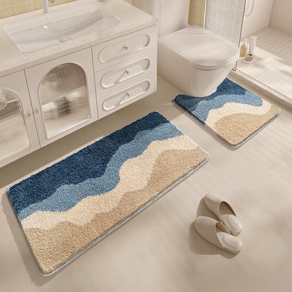 Feblilac Waves Tufted Bathroom Mat Toilet U-Shaped Floor Mat