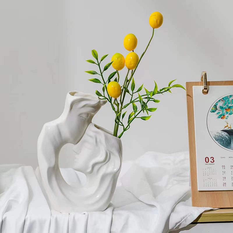 Feblilac Creative Ceramic Vase Couple White Flower Arrangement Water Care Ornament Home Living Room Decoration