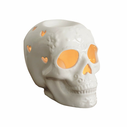 Feblilac Halloween Romantic Skull Candle Holder Relief Hollow Shape Ceramic Aromatherapy Candlestick Home Decoration