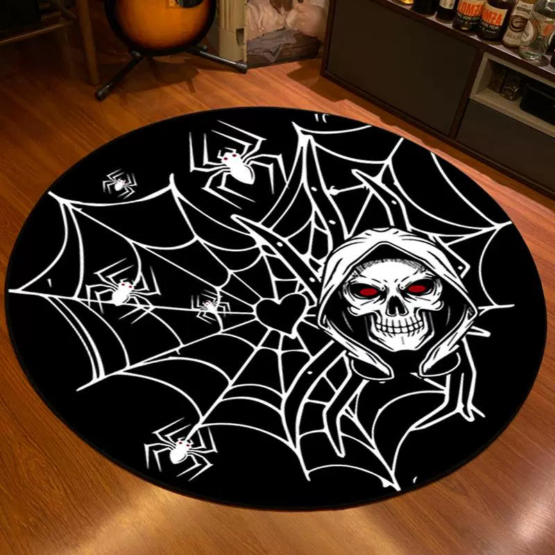 Feblilac Skull Black Spider Web Halloween Horror Festival Theme Party Handmade Tufted Acrylic Livingroom Carpet Area Rug