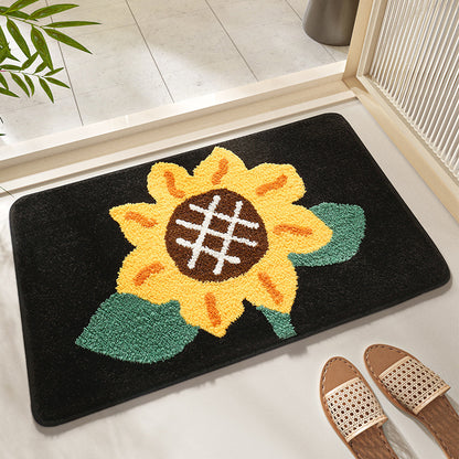 Feblilac Black Big Sunflower Tufted Bath Mat