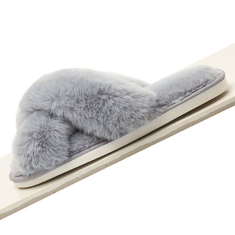 Feblilac Fluffy Cross Slippers, Cute Mules