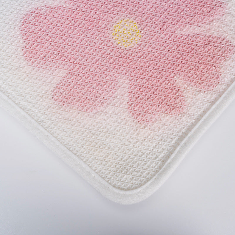 Feblilac Flowers Bath Mat, Pink Yellow Bathroom Rug, Soft Flush Non-Slip Water Absorbent Mat - view 4