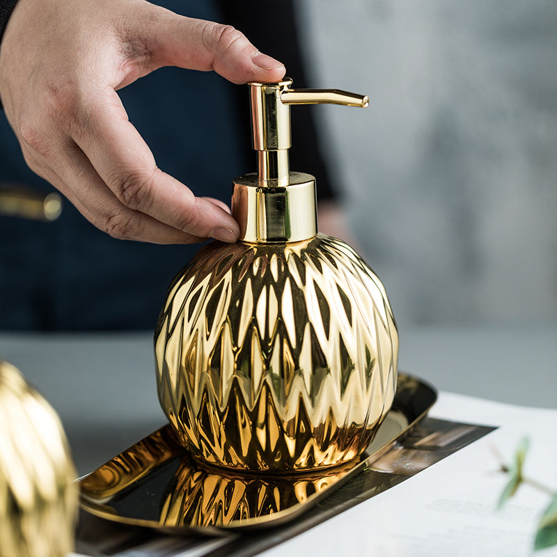 Ceramic Soap Dispenser, Round Bottle for Kitchen Bathroom, Gold and Silver - view 3