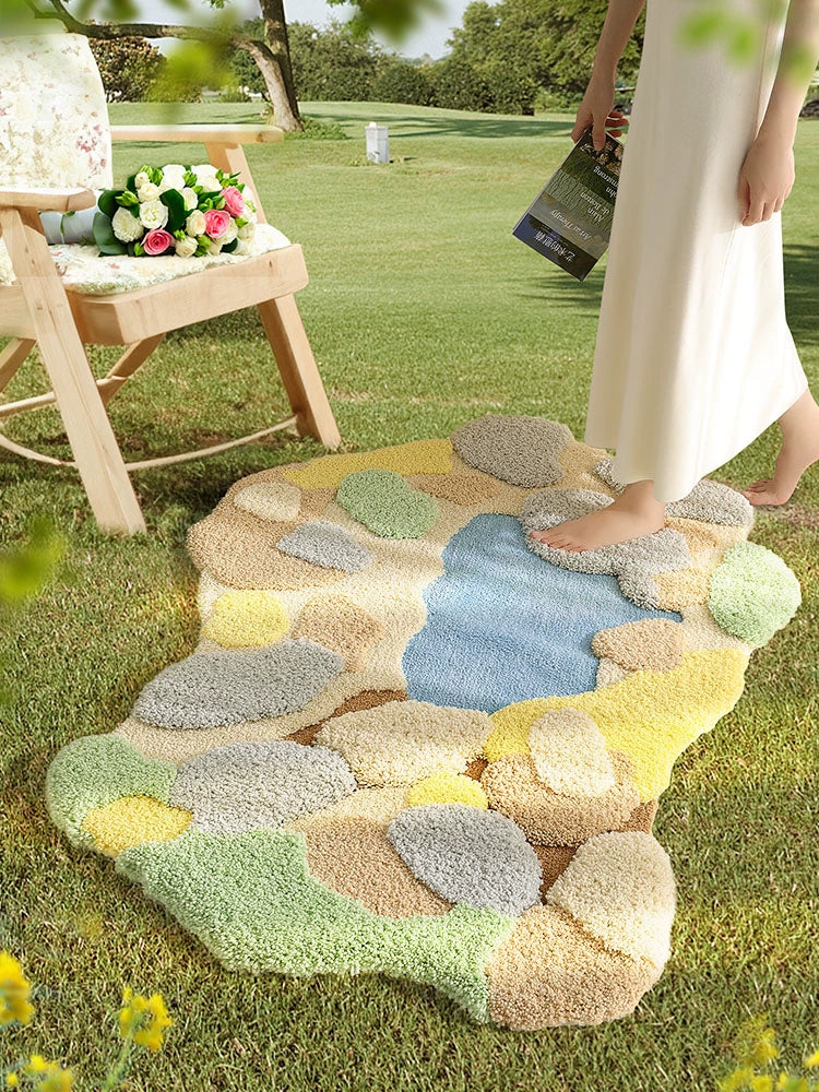 Feblilac Irregular Light Colored Moss Bedroom Rug Long Runner - view 3
