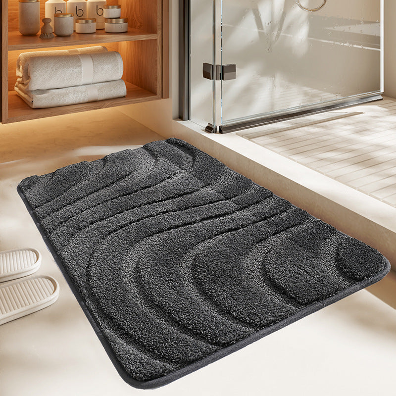 Feblilac Solid Color Tufted Bath Mat, Curve Pattern Bathroom Rug