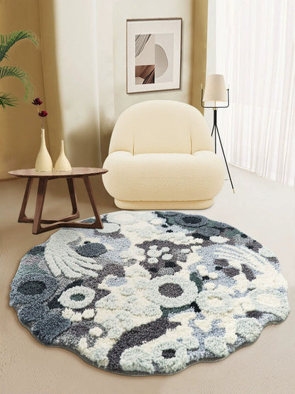 Feblilac Round Gray Island Tufted Bath Mat