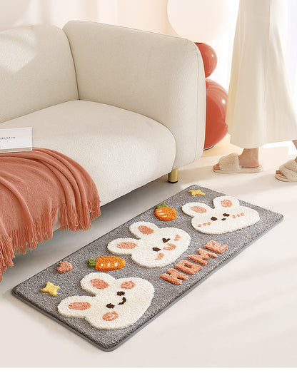 Feblilac Cute Rabbit and Carrot Tufted Bath Mat