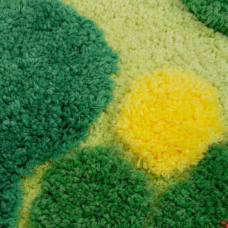 Feblilac Modern Moss Garden Bath Mat, Green Red Flower Bathroom Rug, Soft Flush Non-Slip Water Absorbent Mat - view 2