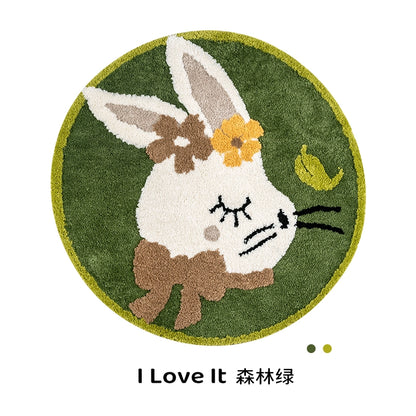 Feblilac Round Easter Cute Rabbit Tufted Bath Mat