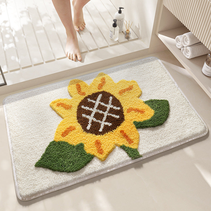 Feblilac Beige Big Sunflower Tufted Bath Mat