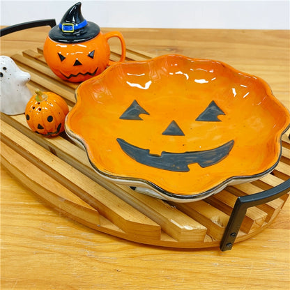 Feblilac Halloween Décor Ceramic Plate Pumpkin Imp Plate Imp Bowl