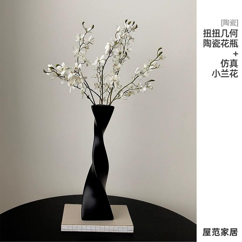 Feblilac Vase Ornament Living Room Flower Arrangement Ceramic High-end Sense Black Art Dried Flower Creative W - view 20