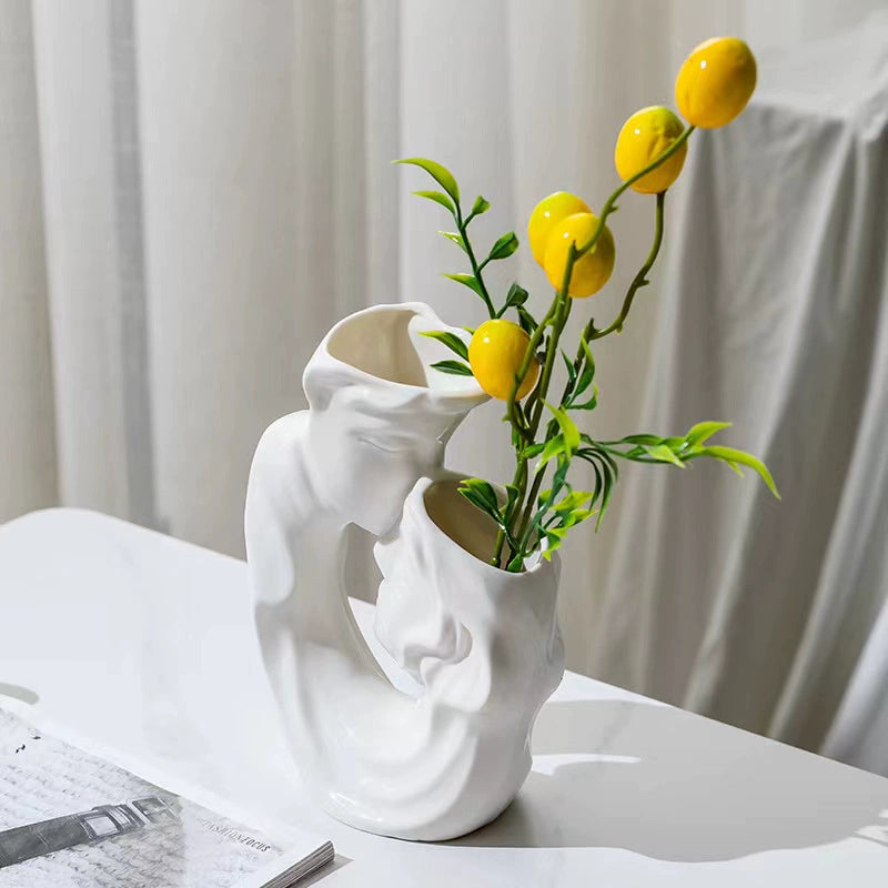 Feblilac Creative Ceramic Vase Couple White Flower Arrangement Water Care Ornament Home Living Room Decoration - view 3