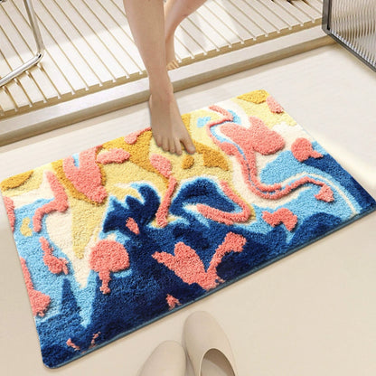 Feblilac Pink Blue Moss Tufted Bath Mat