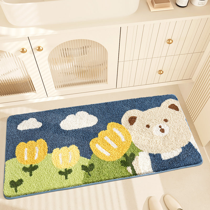 Feblilac Cute Bear and Flower Tufted Bath Mat