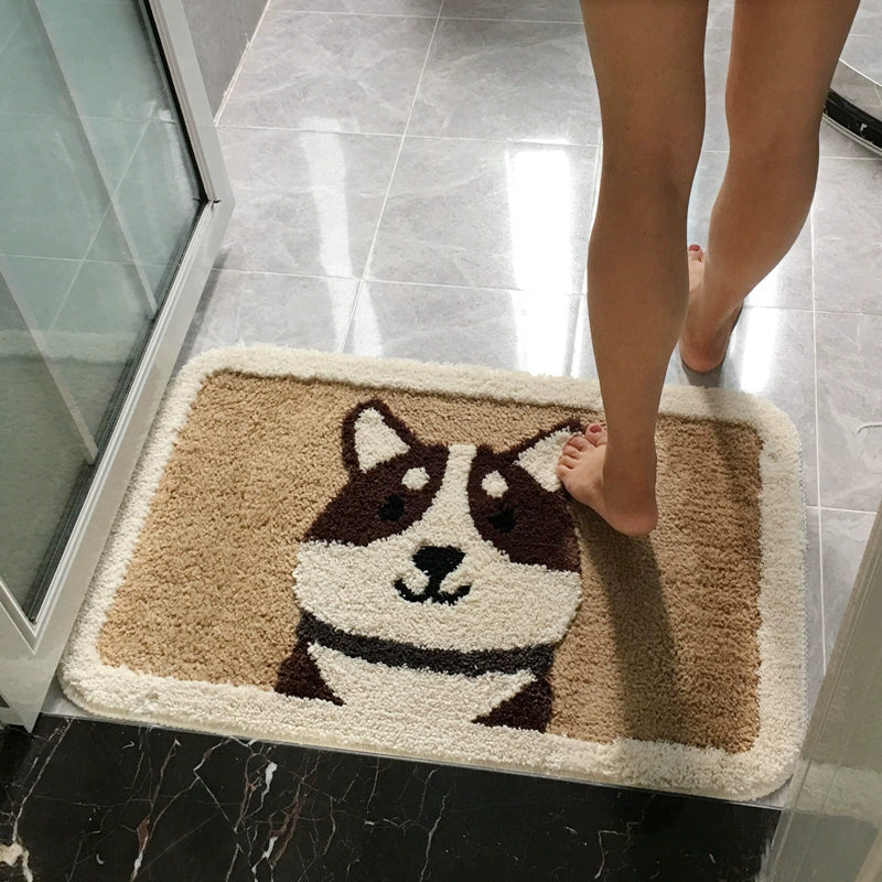 Feblilac Cute Dog Tufted Bath Mat