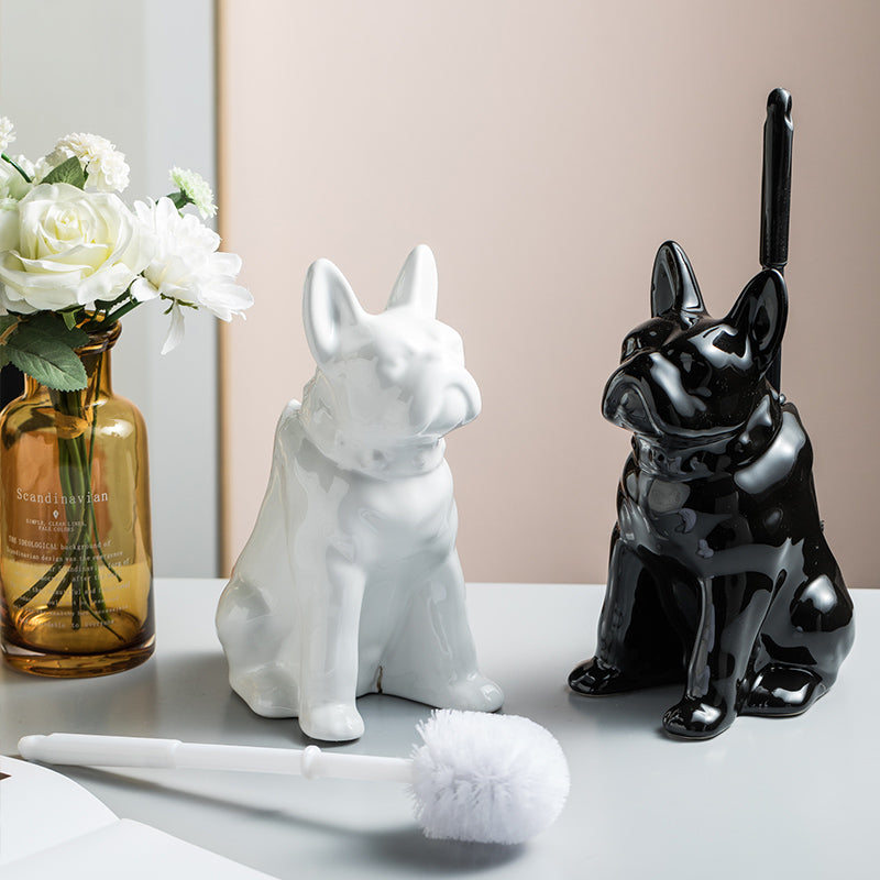 Feblilac Cute Ceramic Dog Toilet Brush Holder for Bathroom