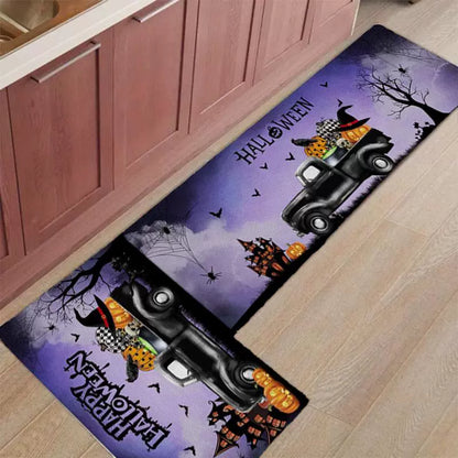 Feblilac Purple Car Pumpkin PVC Leather Kitchen Mat