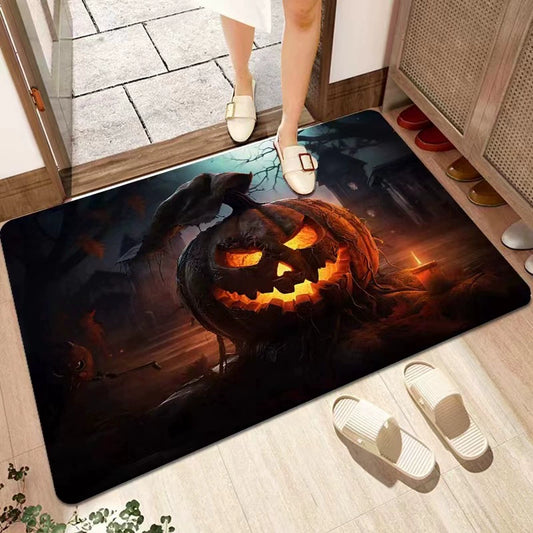 Feblilac Halloween Big Pumpkin Funny Face Horror PVC Coil Door Mat