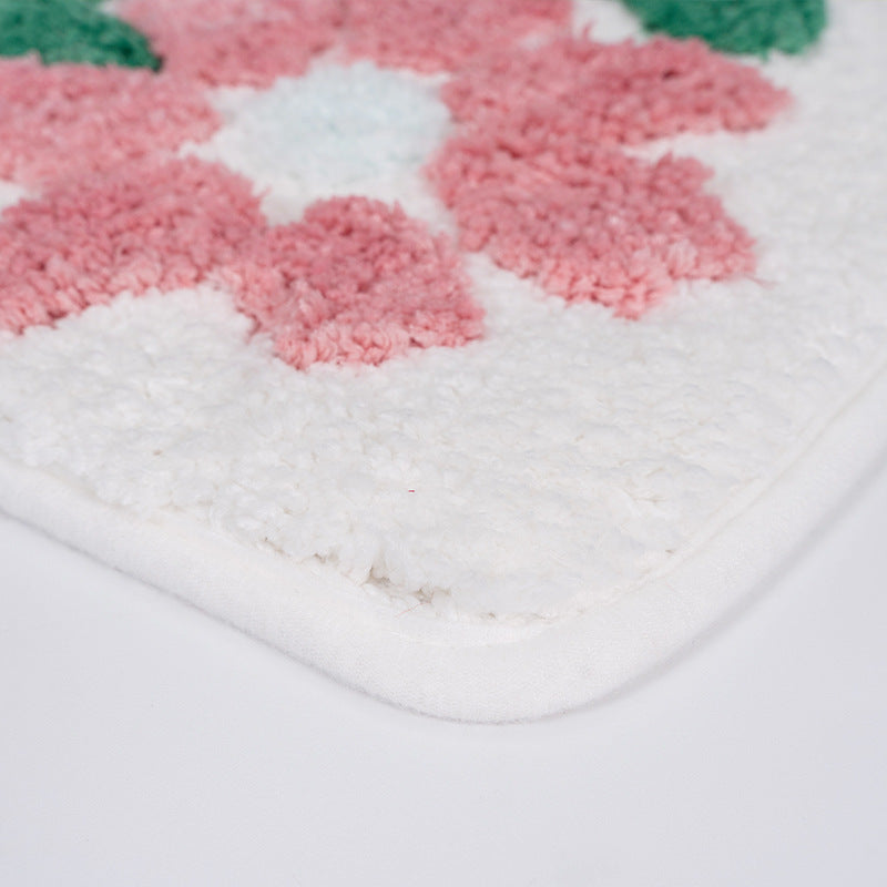 Feblilac Flowers Bath Mat, Pink Yellow Bathroom Rug, Soft Flush Non-Slip Water Absorbent Mat