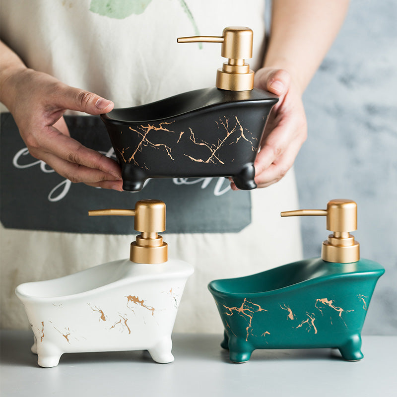Ceramic Bathtub-Shape Soap Dispenser, Liquid Soap Pump Bottle - view 3