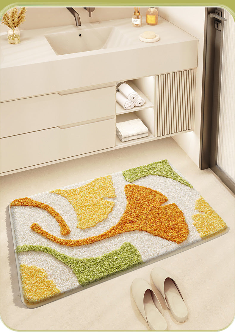 Feblilac Colorful Ginkgo Leaves Tufted Bath Mat