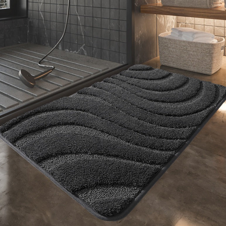 Feblilac Solid Color Tufted Bath Mat, Curve Pattern Bathroom Rug