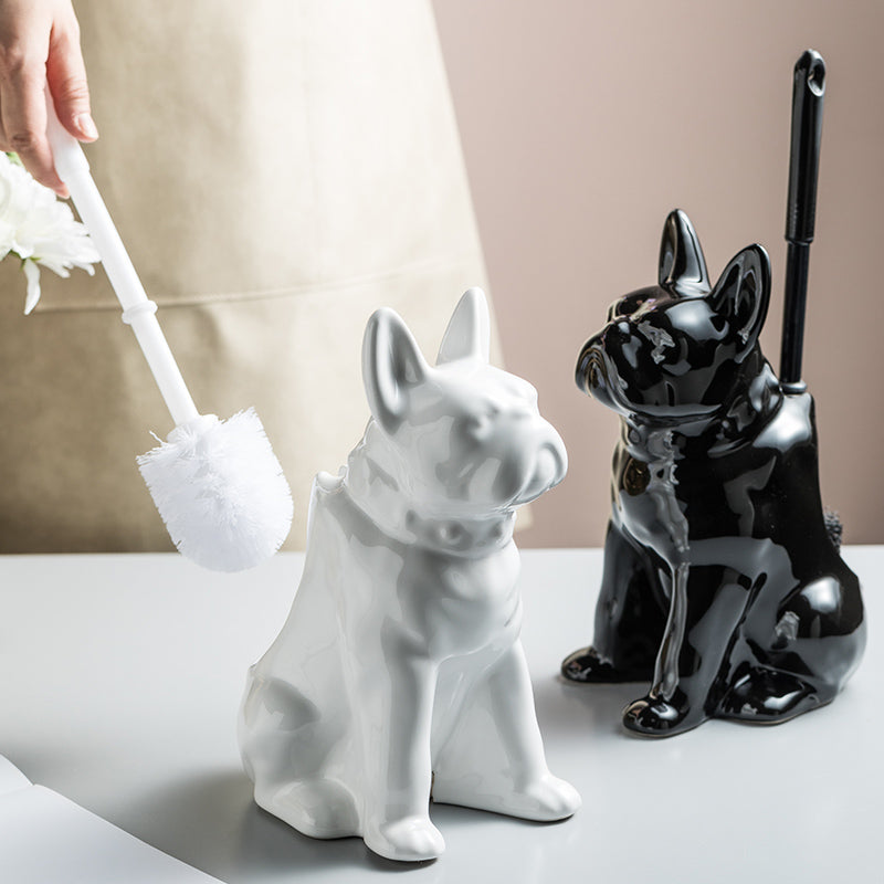 Feblilac Cute Ceramic Dog Toilet Brush Holder for Bathroom