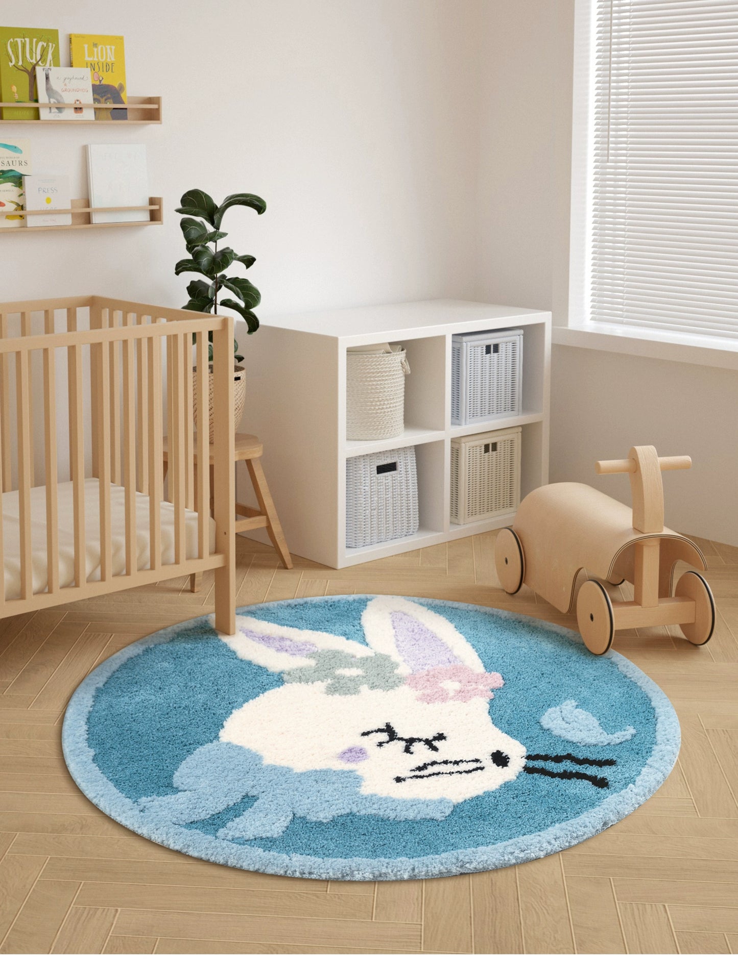 Feblilac Round Easter Cute Rabbit Tufted Bath Mat