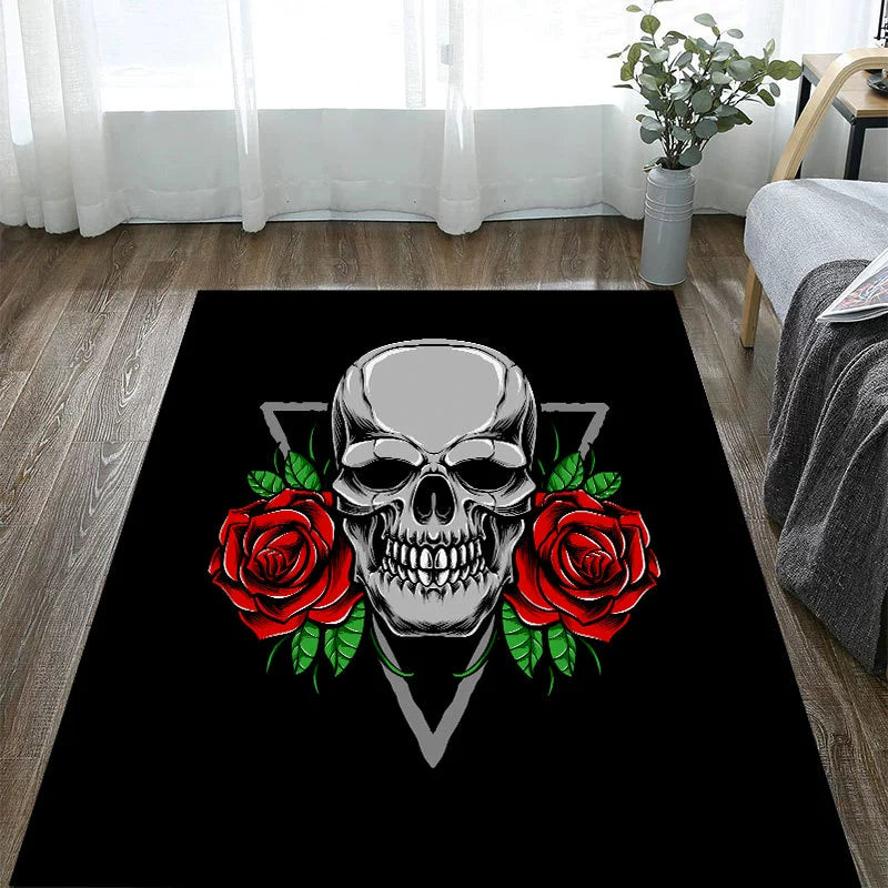 Feblilac Rose Skull Halloween Horror Party Decorative Tufted Acrylic Livingroom Carpet Area Rug