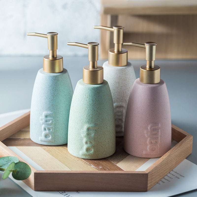 Solid Color Ceramic Soap Dispenser, BATH Bottle for Bathroom Shampoo Liquid Shower Gel - view 2
