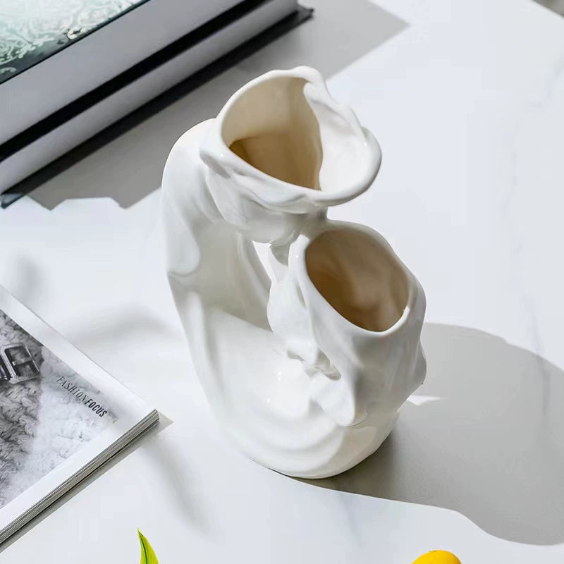 Feblilac Creative Ceramic Vase Couple White Flower Arrangement Water Care Ornament Home Living Room Decoration - view 4