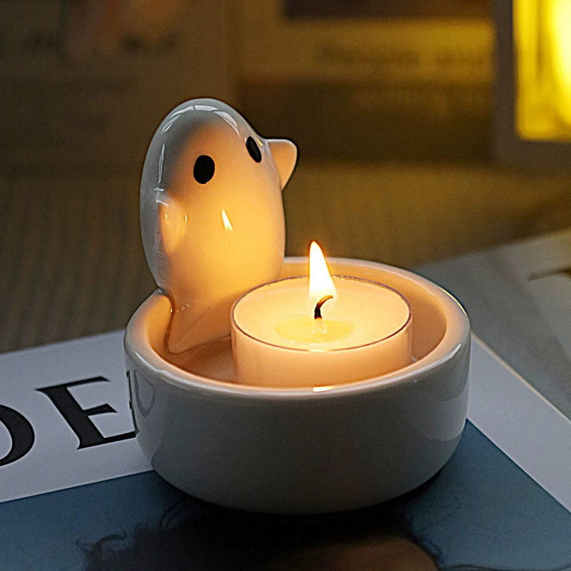 Feblilac Creative Cute Ghost Candle Holder Ceramic Scented Candle Desktop Decoration Props Halloween Gifts